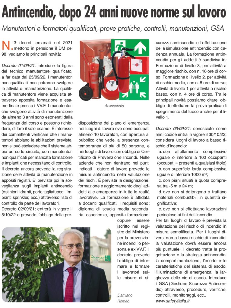 articolo sole 24 ore antincendio